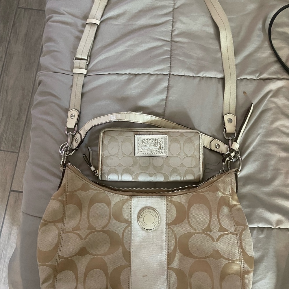 Coach Tan and Cream Signature Shoulder Bag